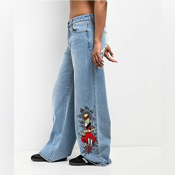 Ed Hardy Y2K vibe Dagger Heart Retro Light Flare Jeans size 30 - Picture 2 of 12